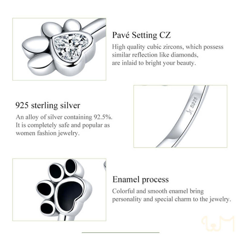 925 Sterling Silver Adjustable dog paw ring with zirconia (12)