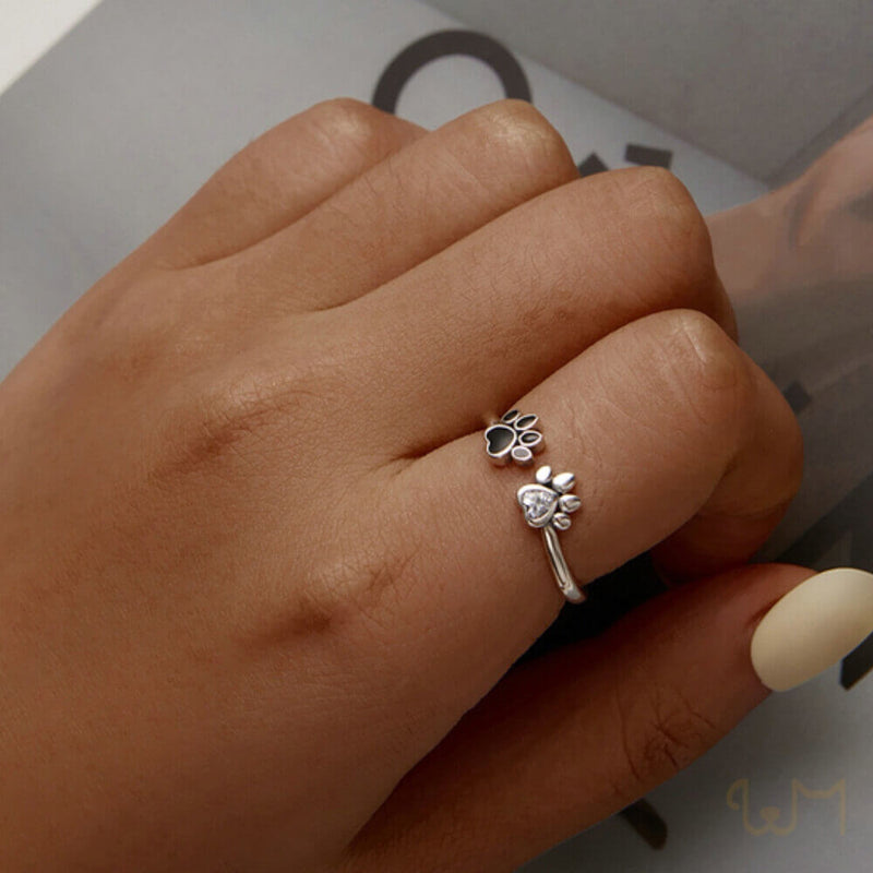 925 Sterling Silver Adjustable dog paw ring with zirconia (5)