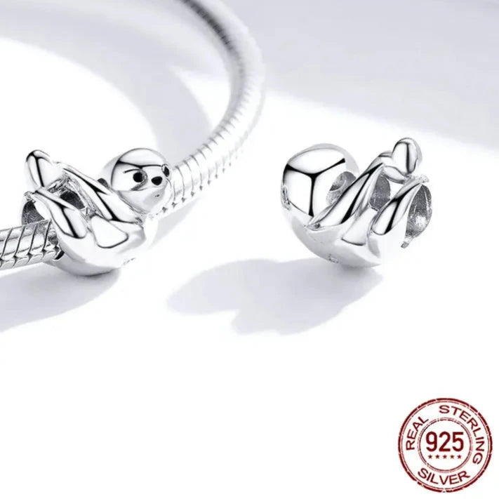 925 Sterling Silver Cute Pet Bulldog Charm Bead