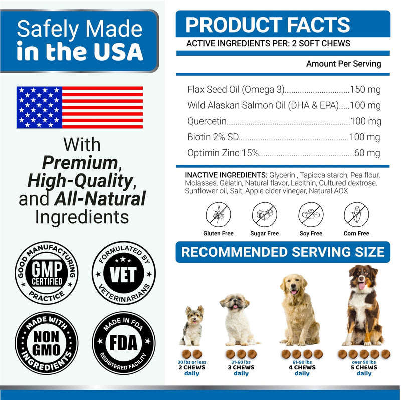 Omega 3 Fish Oil for Dogs Skin and Coat Supplement, Dry and Itchy Skin Relief Treatment Allergy Support