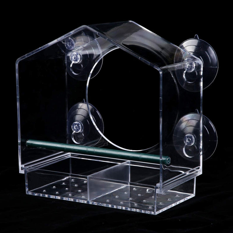 Bird feeder with clear plastic window and strong suction cups