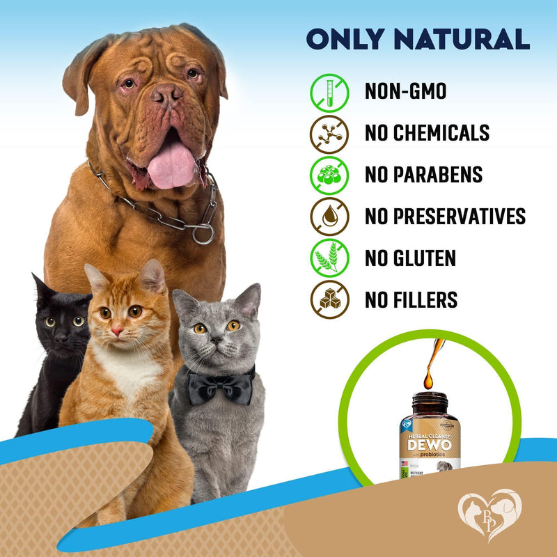 Phytotherapeutic and natural probiotic treatment of worms for cats and dogs in drops