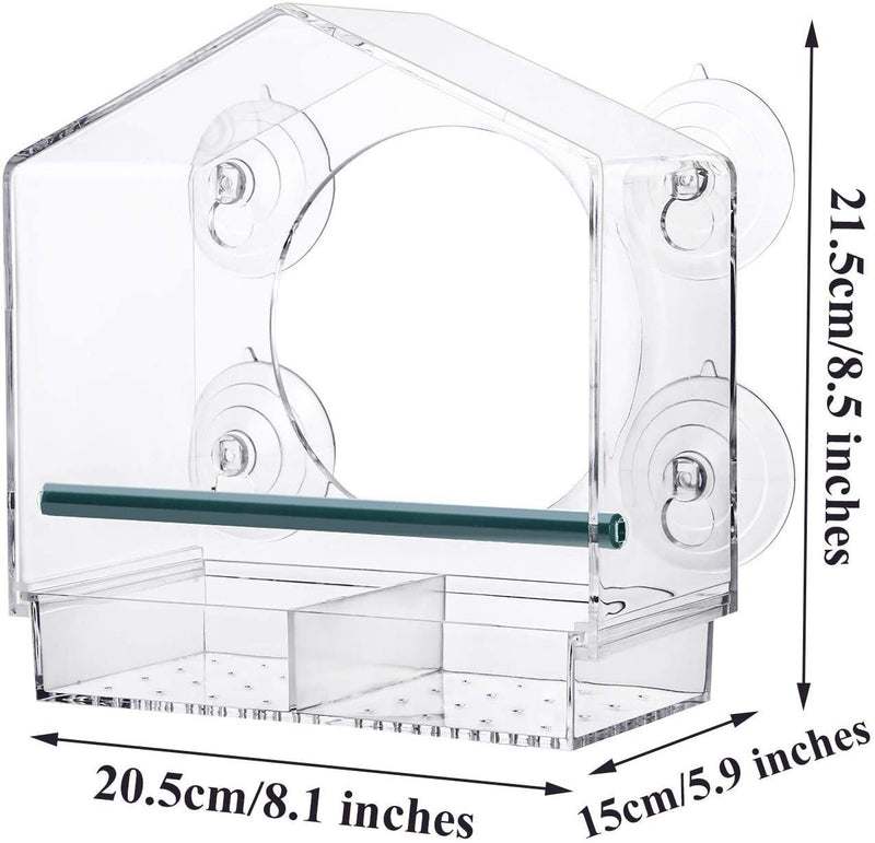 Bird feeder with clear plastic window and strong suction cups